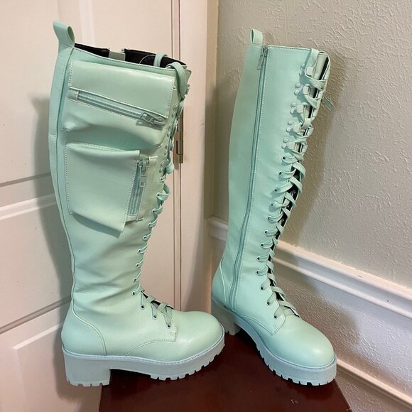 Sugar Thrillz - Mint Obsidian Pocket Combat Boots - Size 8M - Picture 1 of 16